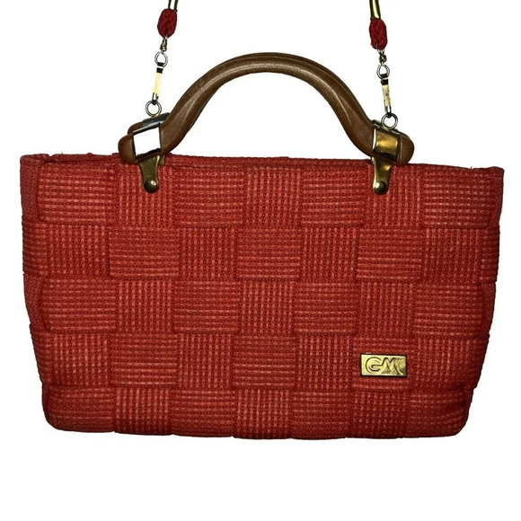 Vintage Grande Moda Tiffany Made in Italy Orange Red  Woven Bag - Picture 1 of 9